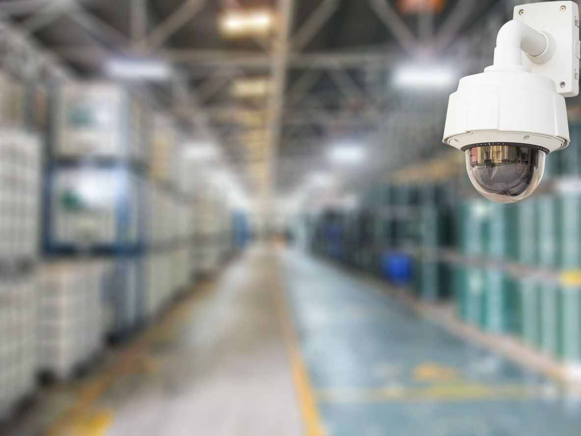 video surveillance camera in a warehouse